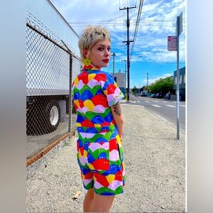 Nooworks Lumps Lump Shortalls Women’s Sz S Small Full Zip Short Sleeve Rainbow